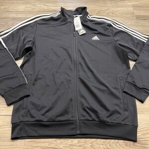 adidas 3 Stripe Black/White Tricot Track Jacket Men's Size Large H46099 NWT $55